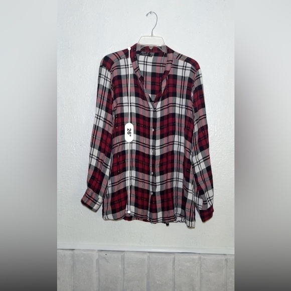 Max Jeans soft red and white flannel button front shirt size 1X - Picture 4 of 9